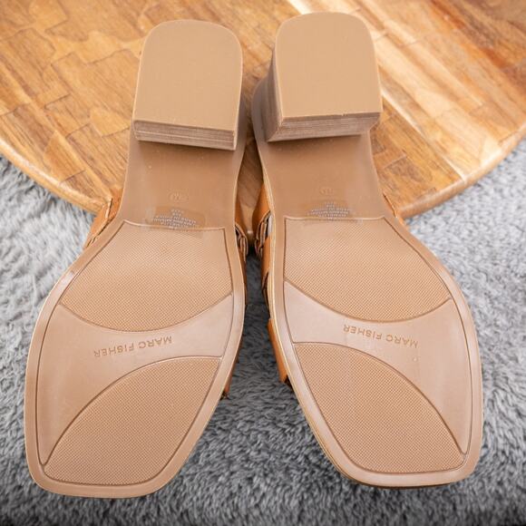 Marc Fisher Sandals Womens 7 M Melita Brown Slip on Strappy Slip-On Block Heels - Picture 5 of 6